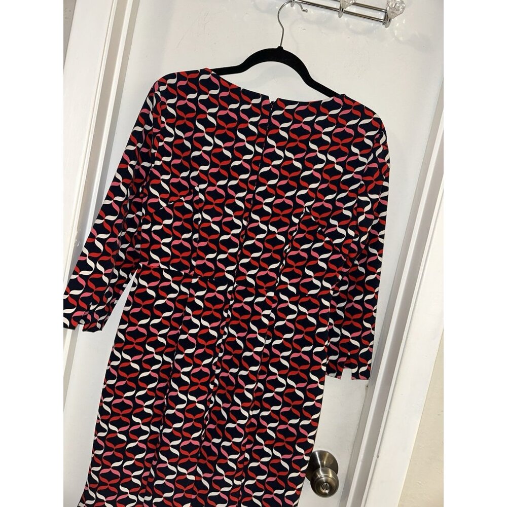 Boden Violette Navy Red Ribbon Print Ruffled Hem Elegant Sheath Dress Size 6 - Picture 5 of 7
